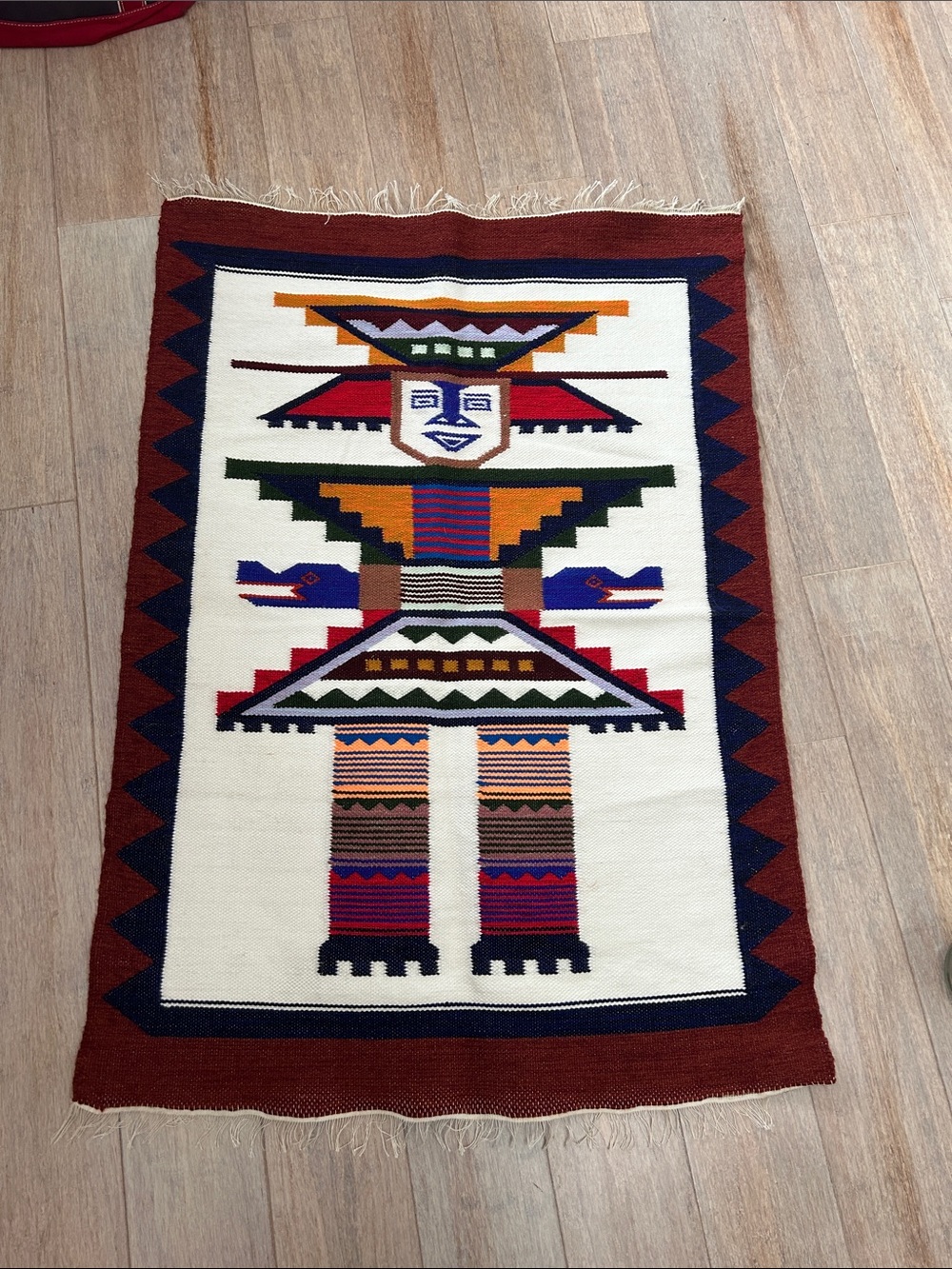 Vintage Hand Woven Wall Hanging Central American Aztec Design Rug 27" x 38”